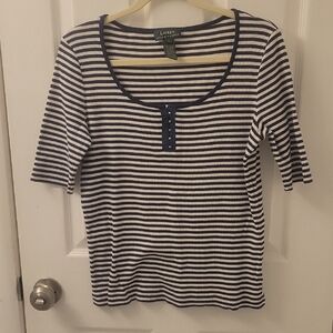 Ralph Lauren Navy and White Striped Short Sleeve Tee